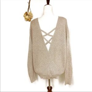 Wishlist woven slouchy top, criss cross back sweater top
